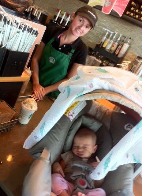 5 weeks old! Our first Starbucks run.  It was so freeing to get out (I had to document that glorious moment). 